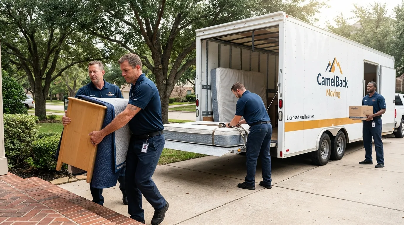 Crew loading residential truck for cross-state move from Live Oak, FL
